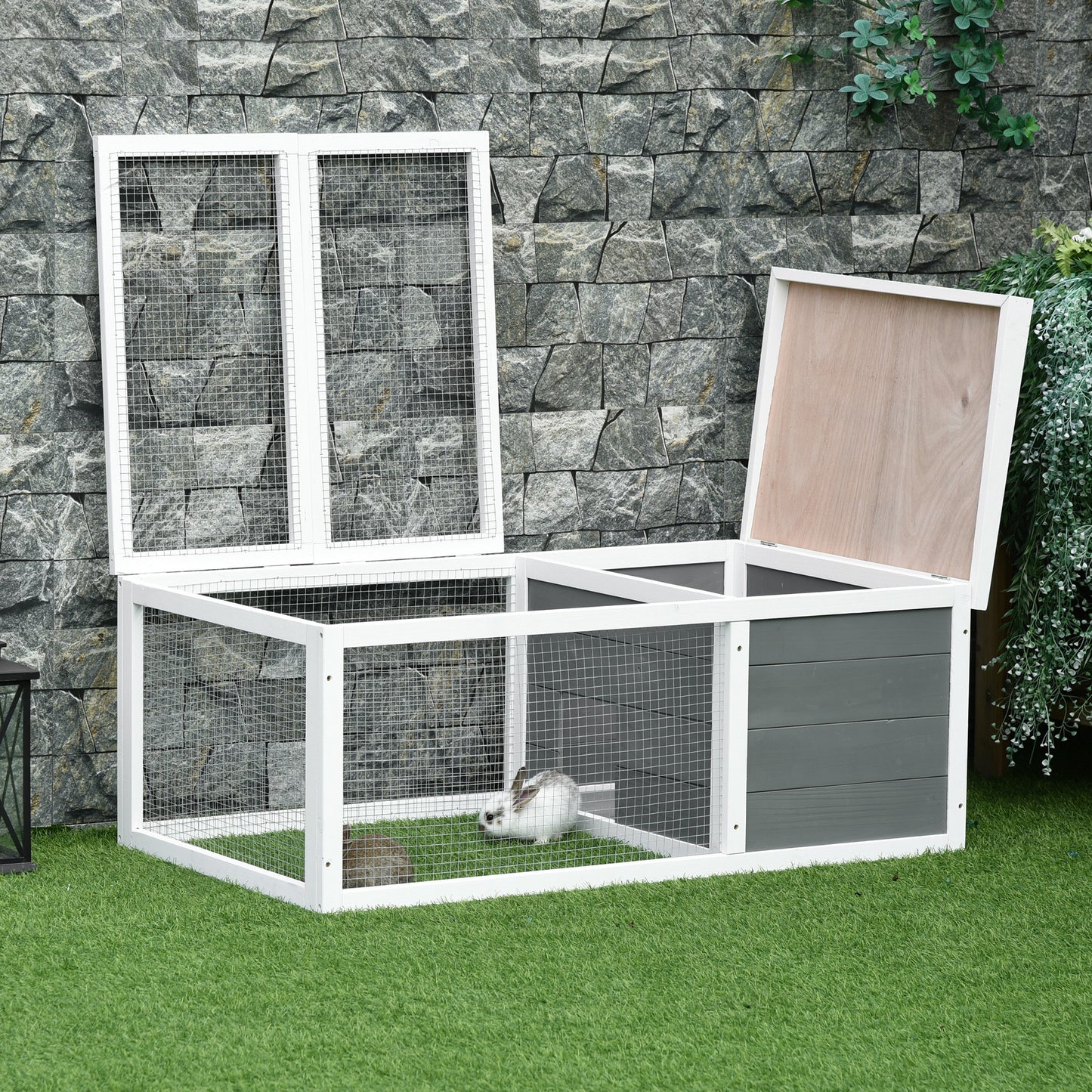Rabbit Hutch Guinea Pig Hutch Wooden Small Animal Cage Rabbit Run Duck House with Openable Roof for Indoor Outdoor Easy to Cl