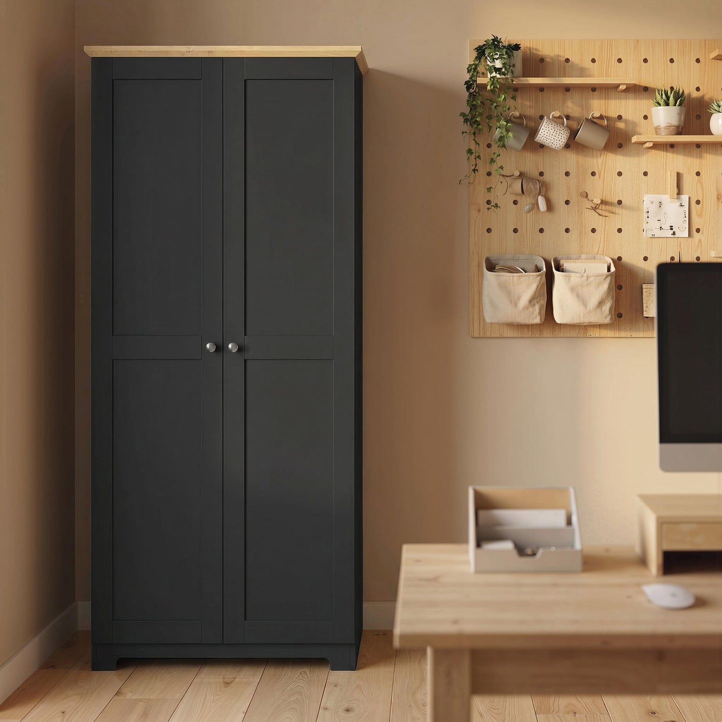 Kitchen Cupboard, 172cm Freestanding Storage Cabinet with Doors and Shelves, Black