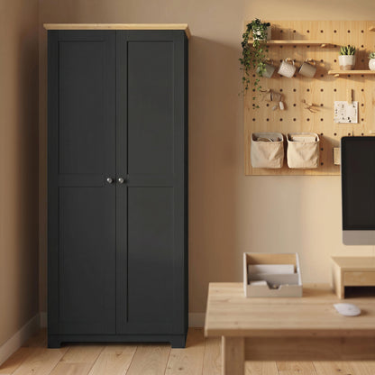 Kitchen Cupboard, 172cm Freestanding Storage Cabinet with Doors and Shelves, Black