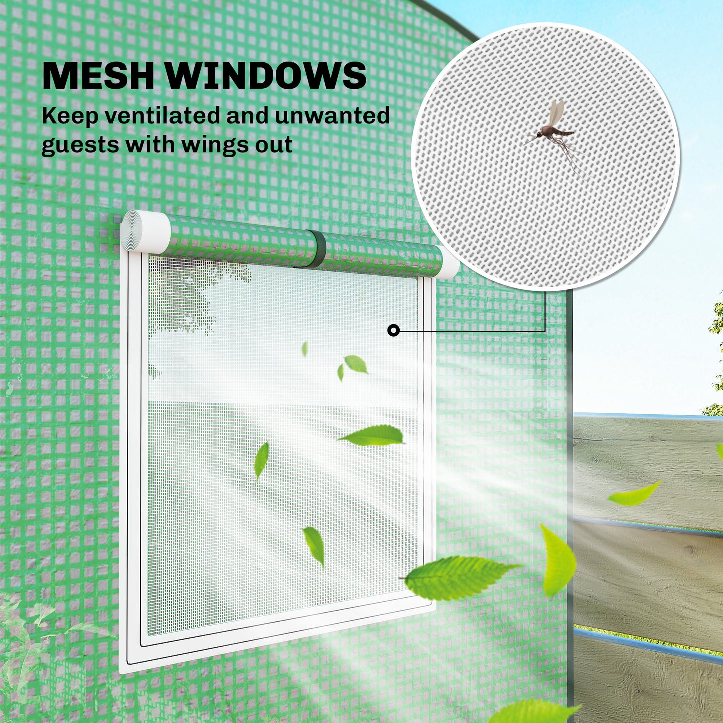 Mini Greenhouse, Garden Tomato Growhouse with Roll-Up Door and 2 Mesh Windows, PE Cover, 200 x 75 x 188 cm, Green