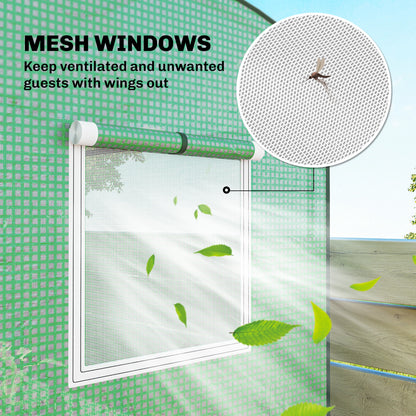 Mini Greenhouse, Garden Tomato Growhouse with Roll-Up Door and 2 Mesh Windows, PE Cover, 200 x 75 x 188 cm, Green