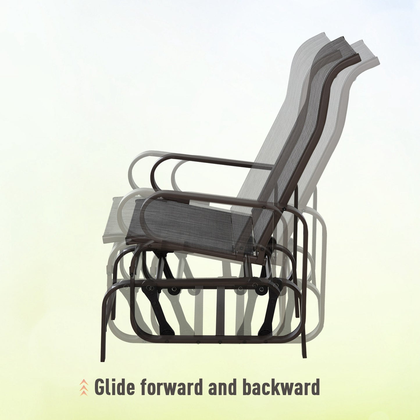 3 Pieces Garden Gliding Chair Set, Metal Frame 2 Single Armchair Swing Seater and 1 Glass Top Coffee Table w/ Breath Mesh Fab