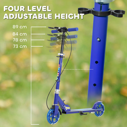 Scooter for Kids Aged 3-8 Years, with Adjustable Handle, Two Light Up Wheels, Handbrake, Rear Brake, Blue