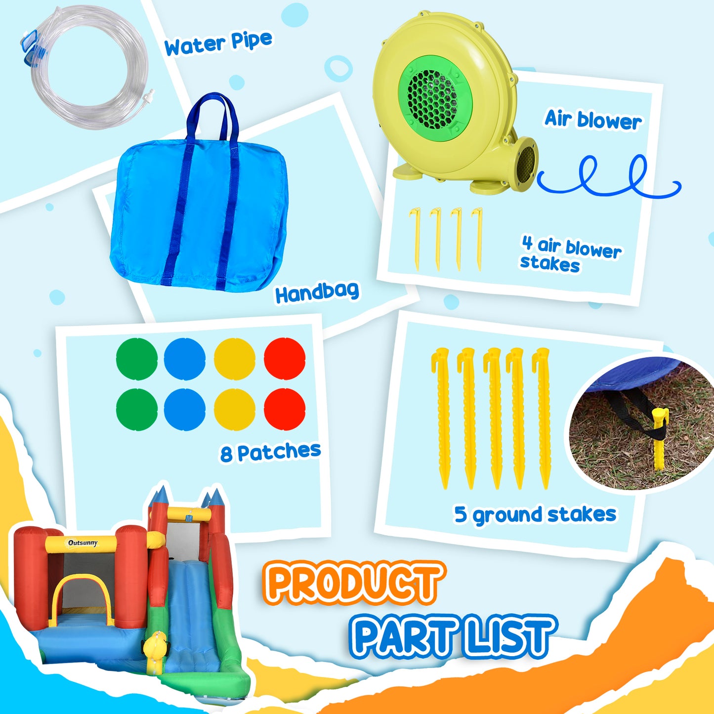 Kids Inflatable Bouncy Castle Water Slide 5 in 1 Bounce House Jumping Castle Water Pool Gun Climbing Wall