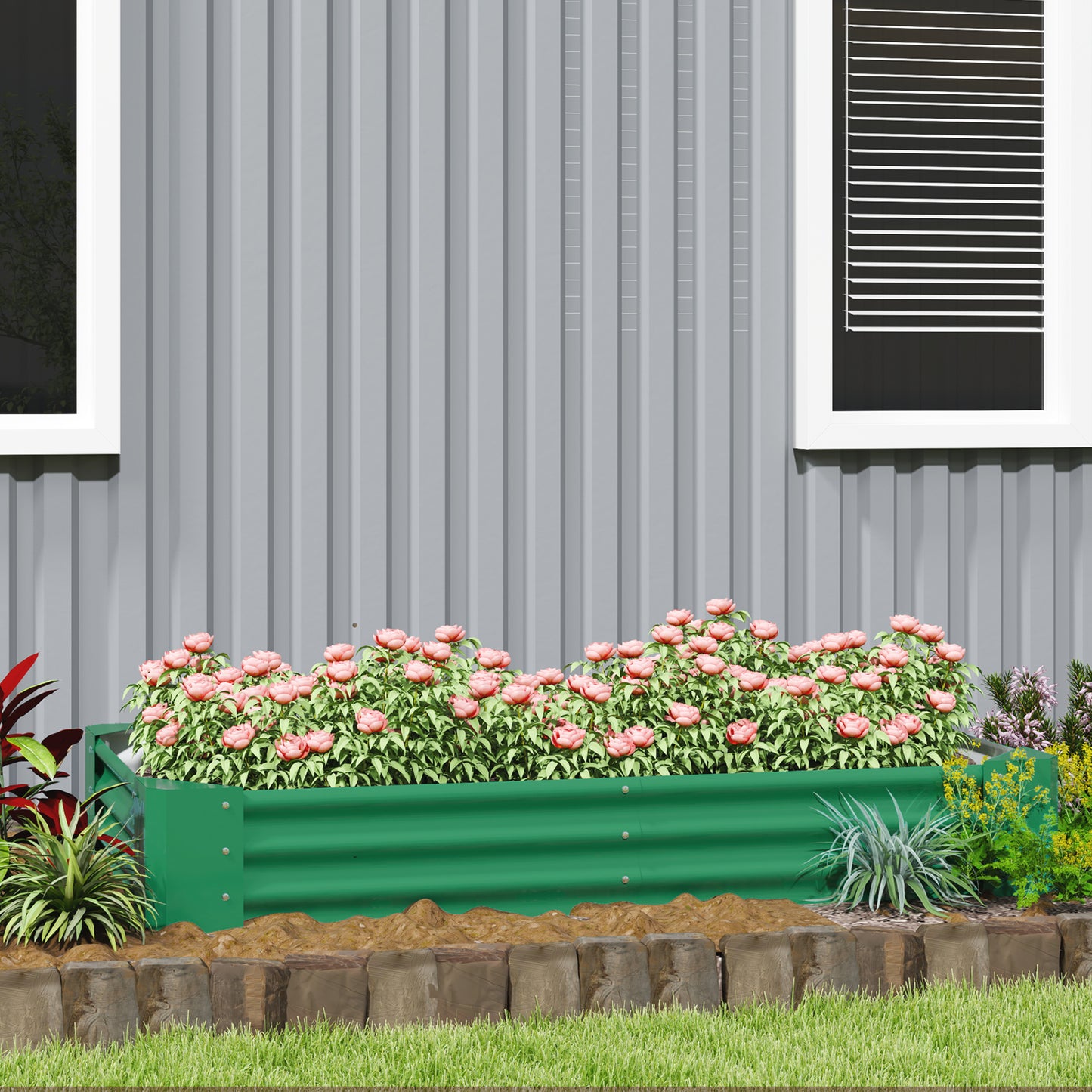 180 x 90cm Galvanised Steel Open Planter - Green