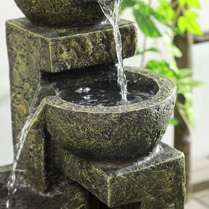 Garden Water Feature Waterfall Fountain with 4-Tier Stone Look Bowls, Adjustable Flow