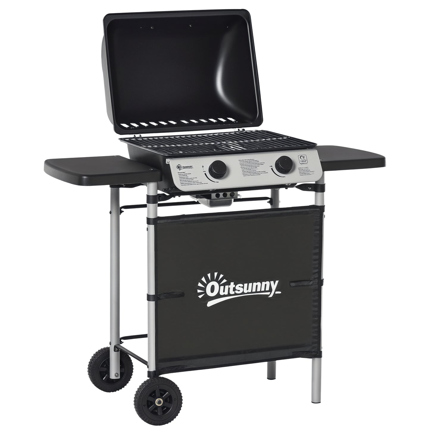2 Burner Gas BBQ Trolley with Lid, 5.6 kW Gas Barbecue Grill with Wheels