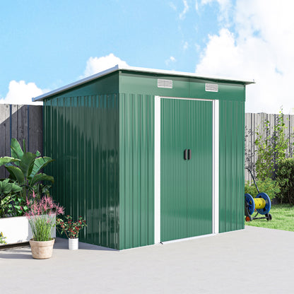 7 x 4ft Outdoor Storage Shed with Foundation Kit, Lean to Metal Garden Shed for Log, Rubbish Bin, Tool, Lawnmower, Bike