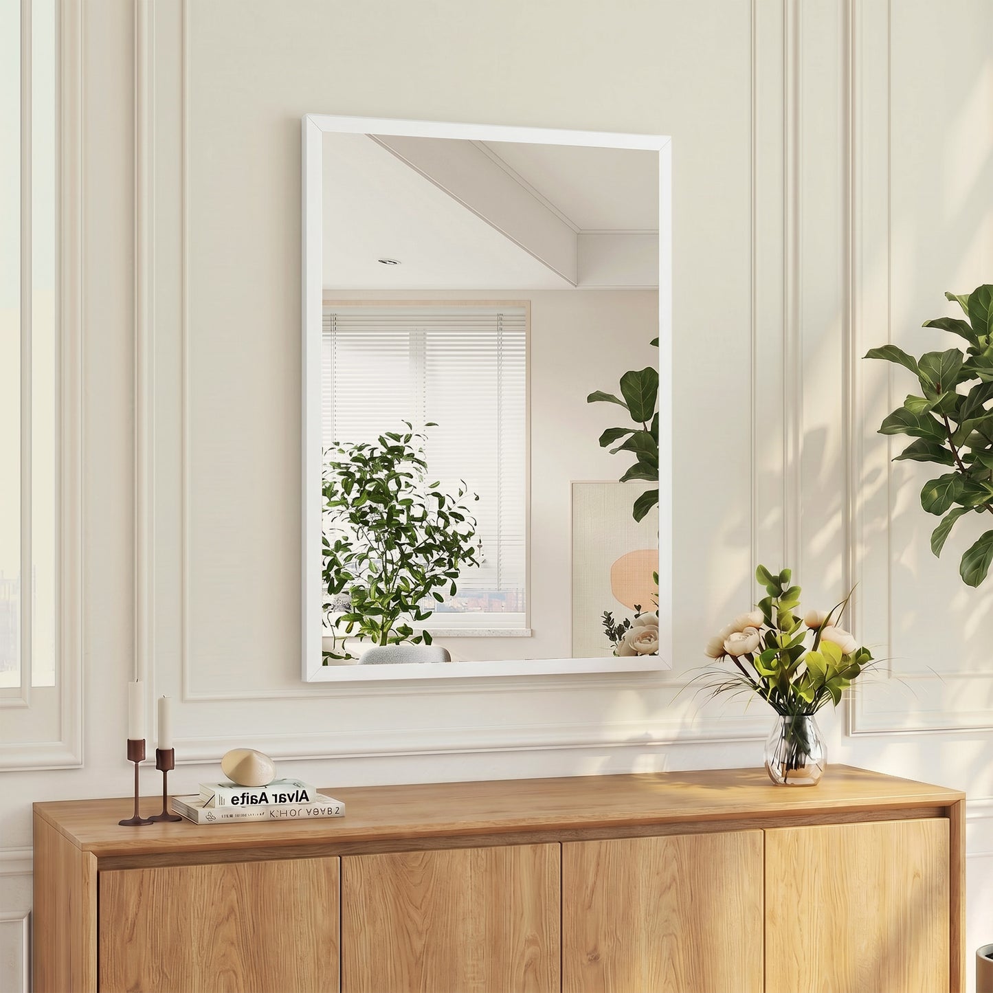 Wall-Mounted Bathroom Mirror, 70 x 50 cm Wall Mirror for Living Room, Bedroom, Hallway, White