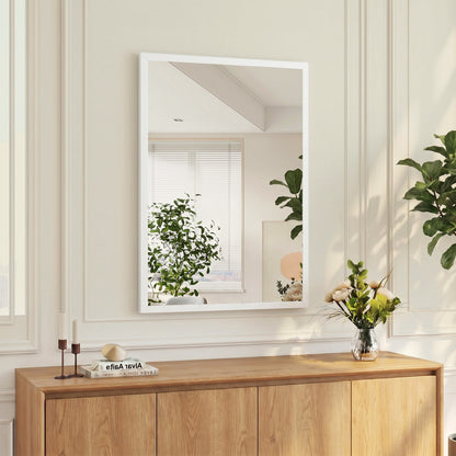Wall-Mounted Bathroom Mirror, 70 x 50 cm Wall Mirror for Living Room, Bedroom, Hallway, White
