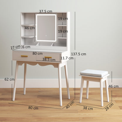 Elegant Dressing Table, with LED Mirror - White