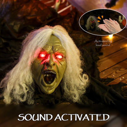183 cm Life Size Halloween Animated Crawling Zombie with Glowing LED Eyes, Scary Halloween Decorations, Battery Operated