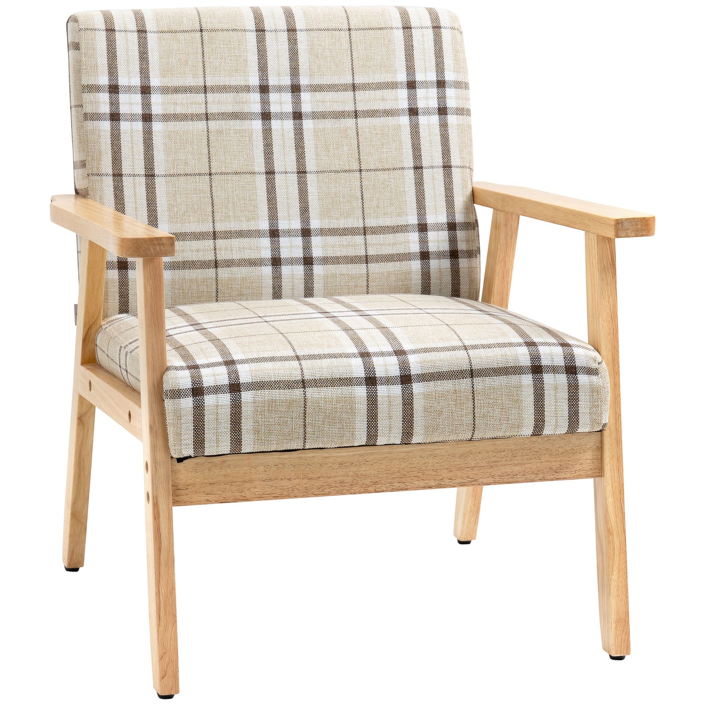 Modern One Seater Sofa for Living Room, Linen Fabric Small Couch with Rubber Wood Frame, Armrests, Lattice Pattern
