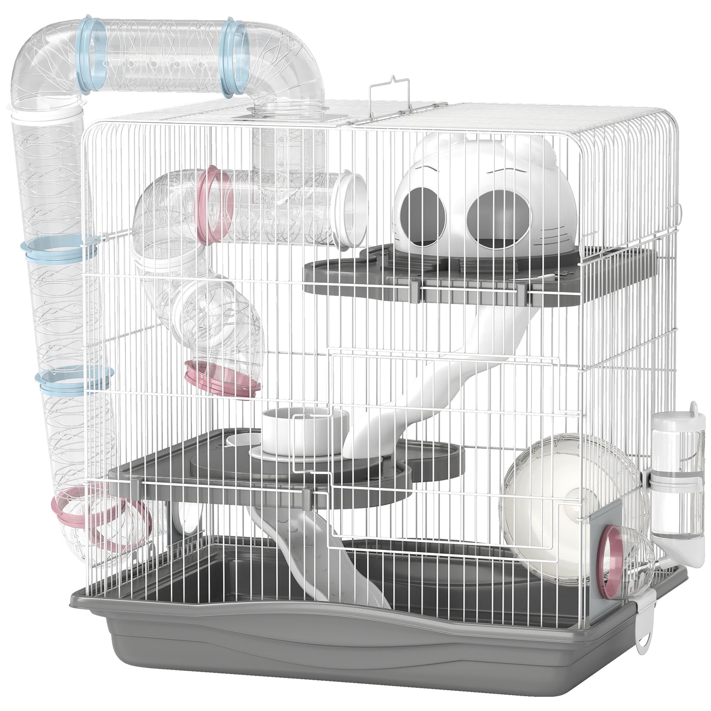 3-Tier Hamster Cage with Exercise Wheels, Water Bottle, Food Dish, for Dwarf Hamsters, 45 x 30 x 45 cm, Grey