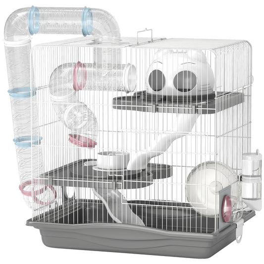 3-Tier Hamster Cage with Exercise Wheels, Water Bottle, Food Dish, for Dwarf Hamsters, 45 x 30 x 45 cm, Grey