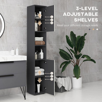 Line Embossed Tall Bathroom Storage Cabinet with Three-position Adjustable Shelves for Minimalist Style - Grey