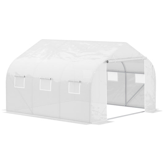 Walk-In Polytunnel Greenhouse Warm House Garden Tunnel Shelter Plant Shed with Door and Windows, Galvanised Steel Frame