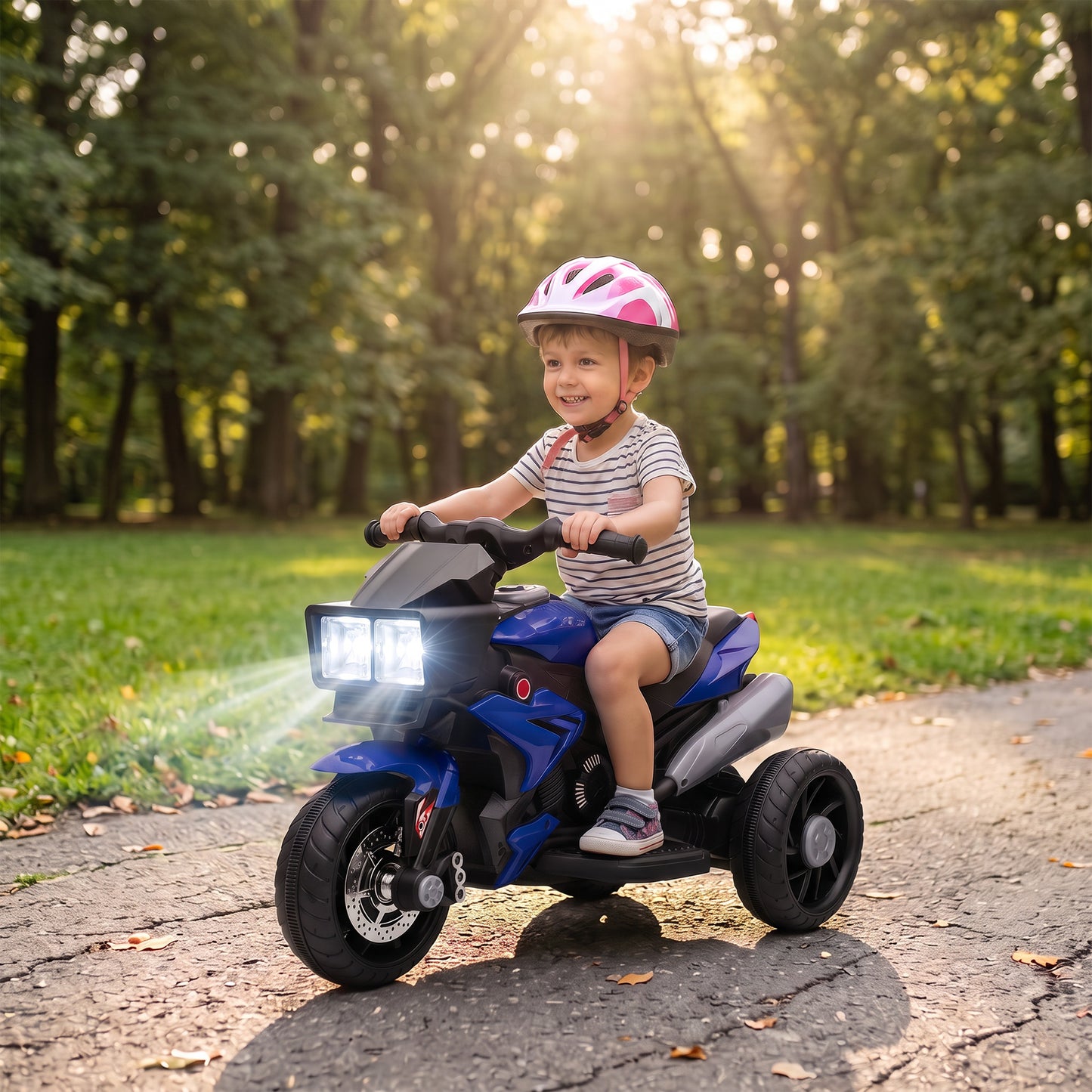 Kids Electric Motorcycle Ride-On Toy, 3-Wheel Battery-Operated Motorbike with Horn, Toddler Ride On Bike, Blue
