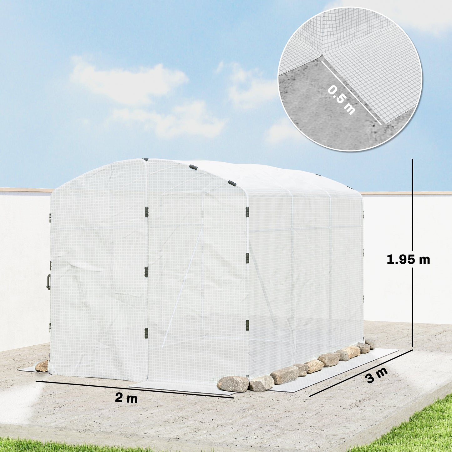 Polytunnel Greenhouse Walk-in Grow House with UV-resistant PE Cover, Door and Galvanised Steel Frame, 3 x 2 x 2m, White