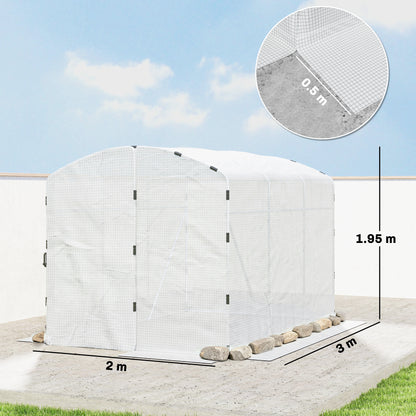 Polytunnel Greenhouse Walk-in Grow House with UV-resistant PE Cover, Door and Galvanised Steel Frame, 3 x 2 x 2m, White