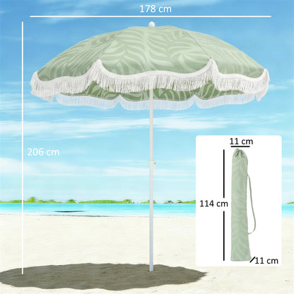 1.8 m Beach Umbrella Parasol with Sand Anchor, Portable Tilting Garden Parasol with Adjustable Height, Green