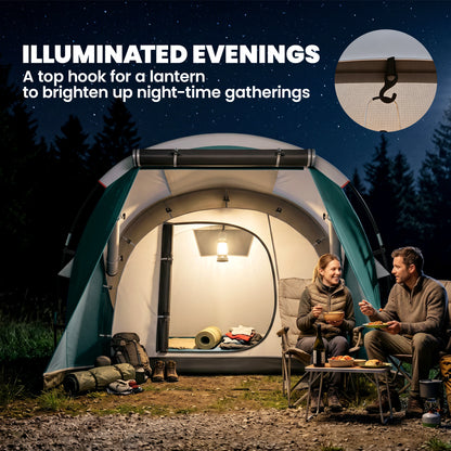 Three-Man, 3000mm Water-Resistant Two-Room Tunnel Tent - Green