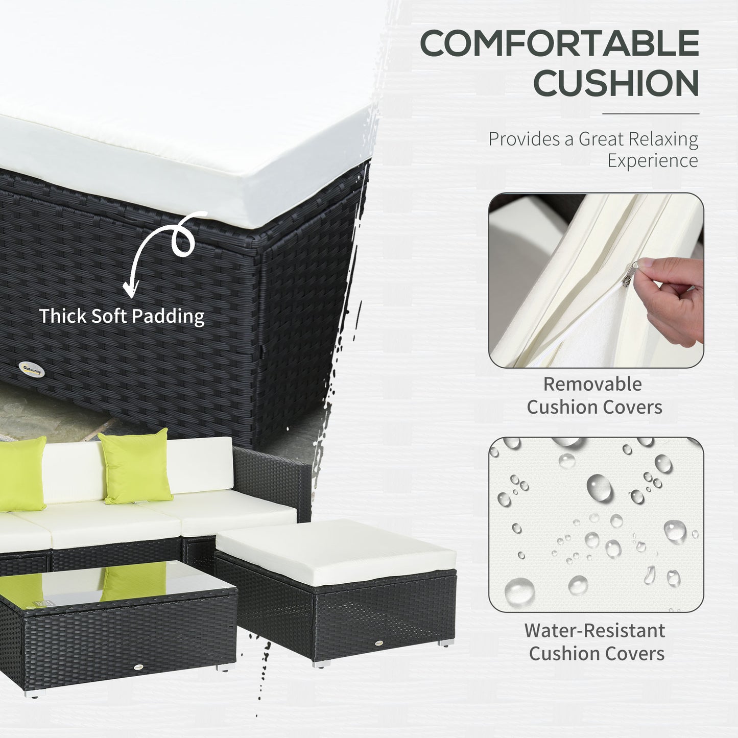 White Rattan Garden Furniture 4-Seater Outdoor Sofa Set with Coffee Table - White