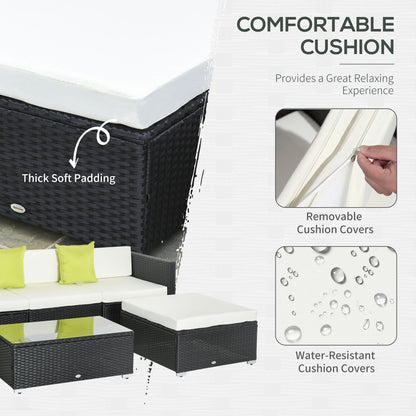 White Rattan Garden Furniture 4-Seater Outdoor Sofa Set with Coffee Table - White