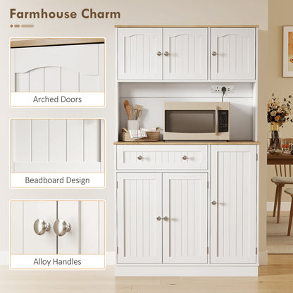 173 cm Tall Kitchen Cupboard with Charging Station, Pantry Storage Cabinet with Adjustable Shelves and 4 Door Racks