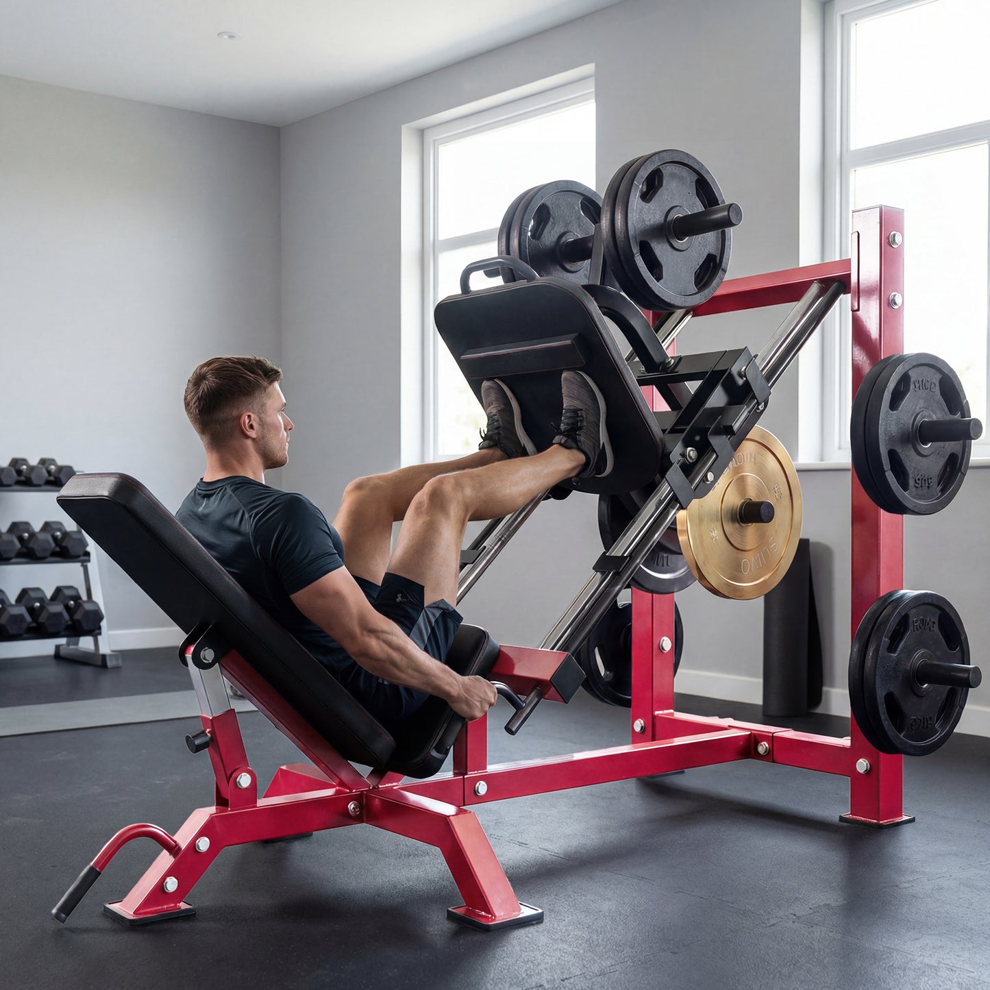 Leg Press Machine with Wheels and Calf Block, Adjustable Squat Machine for Home Gym, 455KG Capacity