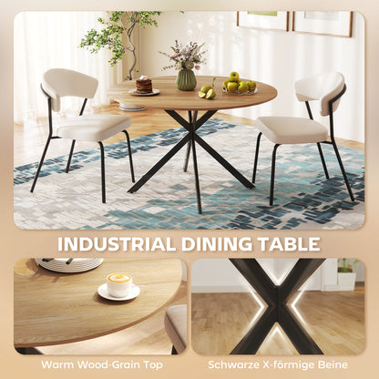 Dining Table for 4, 120 cm Industrial Kitchen Table with Wood Effect Tabletop and Steel Legs, Oak