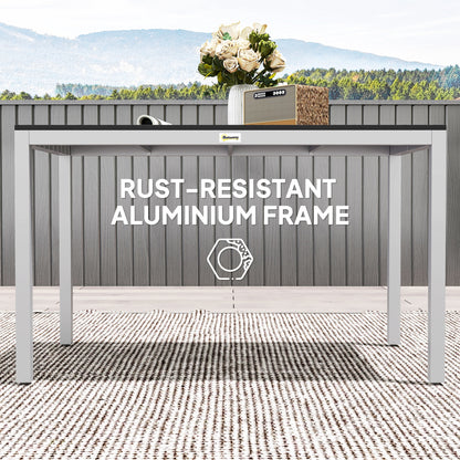 Garden Table for 4-6, 120 x 70 cm Outdoor Dining Table with Rust-Resistant Aluminium Frame, Easy Maintenance Slatted Top