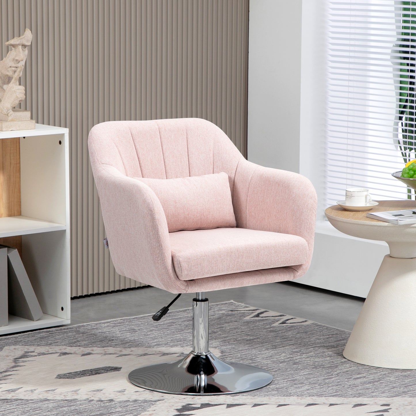 Swivel Accent Chair, Linen Fabric Tub Vanity Chair, Modern Armchair with Adjustable Height and Lumbar Support for Living Room