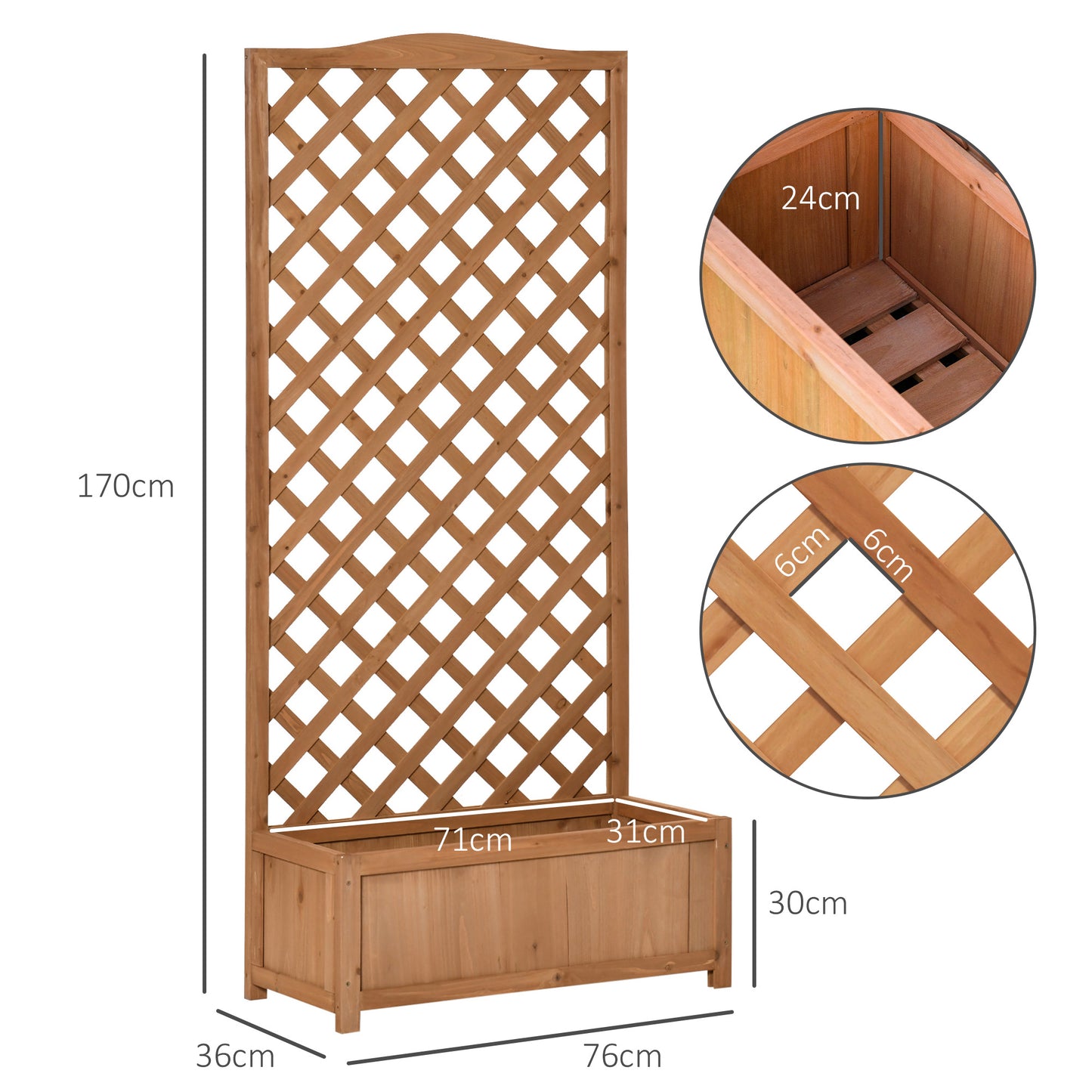 53L Garden Wooden Planter Box with Trellis Free Standing Flower Raised Bed with Lattice for Climbing Plants