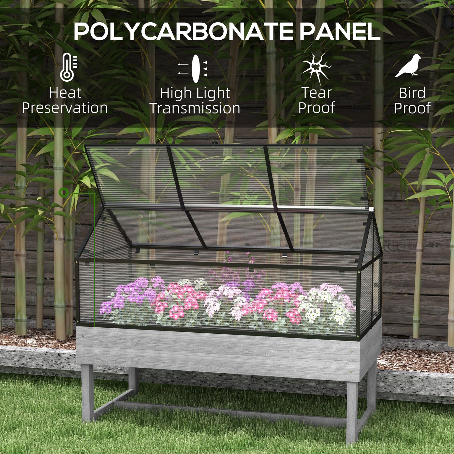 60 x 120cm Raised Garden Bed with Wooden Base - Grey