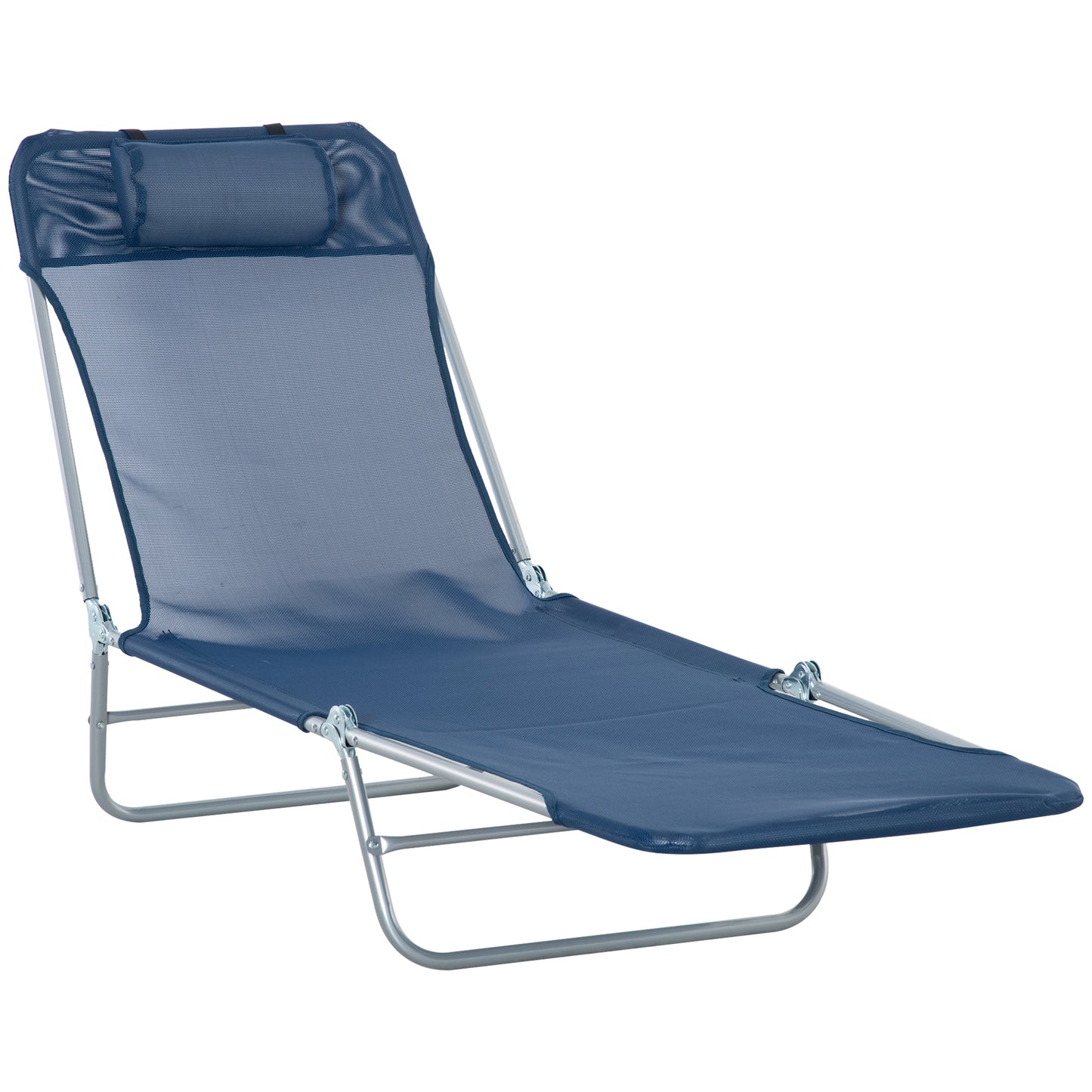 Folding Sun Lounger with Head Pillow - Dark Blue