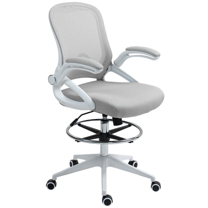 Drafting Chair with Flip-up Armrest, Mesh Office Stool with Foot Ring