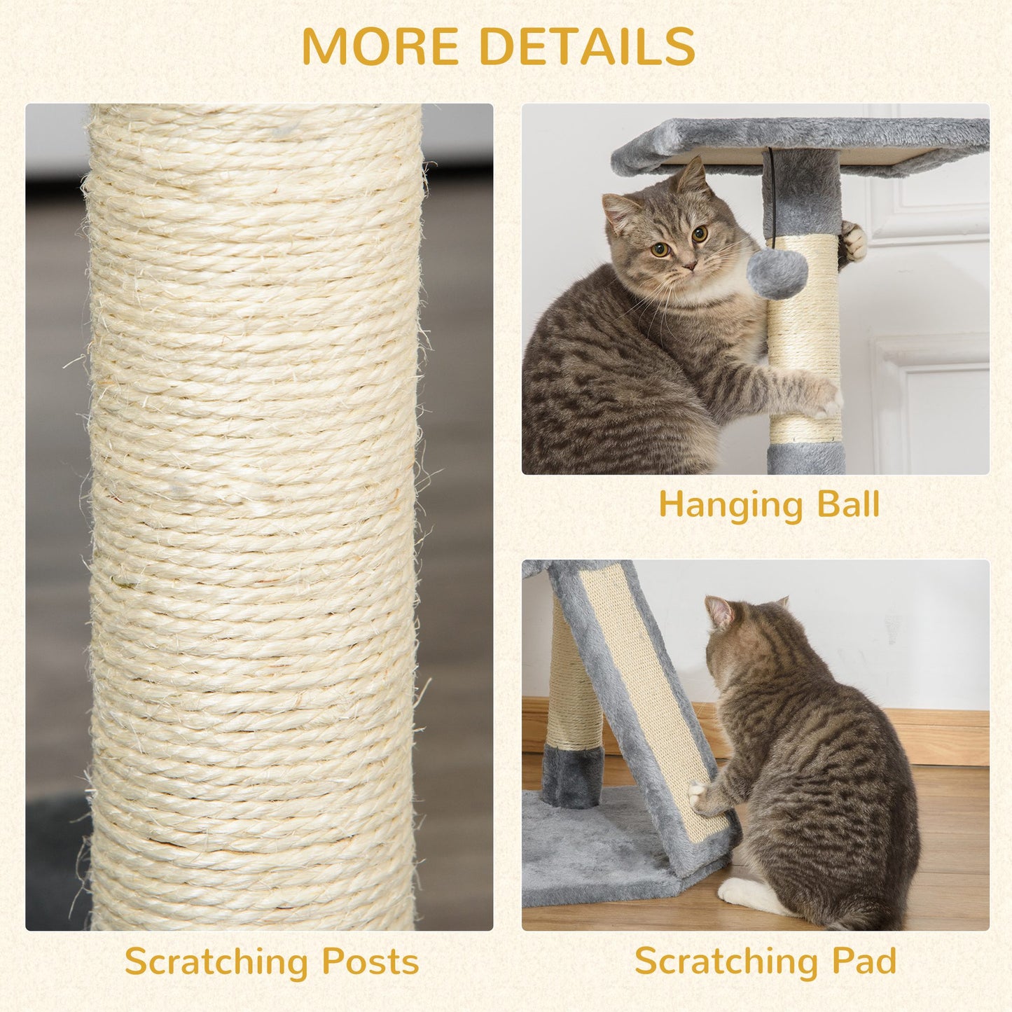 Corner Cat Tree for Indoor Cats, Kitten Tower with Scratching Post House Ladder Toy - Grey