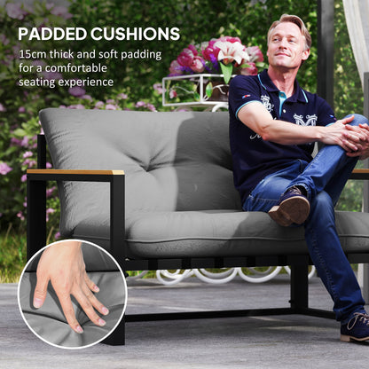 Garden Furniture Set, 4 Piece Indoor Outdoor Conservatory with Loveseat Sofa, Armchairs, Glass Top Coffee Table