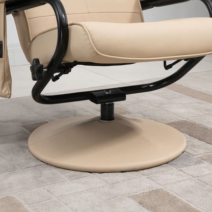 Swivel Recliner Chair and Footstool, Faux Leather Massage Recliner Armchair with Remote Control and Round Wrapped Base, Beige