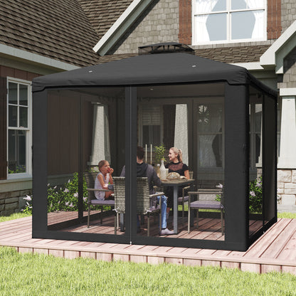 3 x 3 m Metal Gazebo, Garden Pavillion, Double Roof Outdoor Canopy Shelter with Mesh Sidewalls, Black
