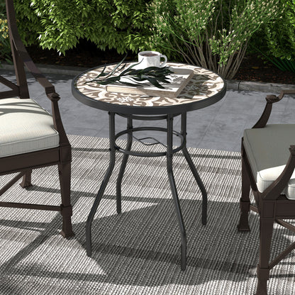 Φ60 Garden Table, with Glass Printed Tabletop - Brown