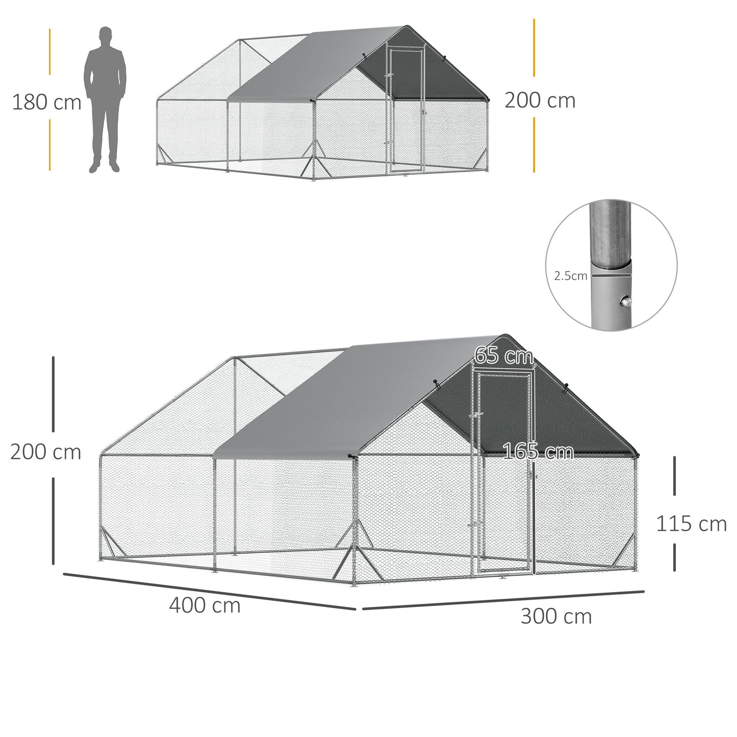 Chicken Walk-in Run, Galvanised Chicken Coop, Hen Poultry House Cage, Rabbit Hutch Pet Playpen Garden w/ Water-Resist Cover