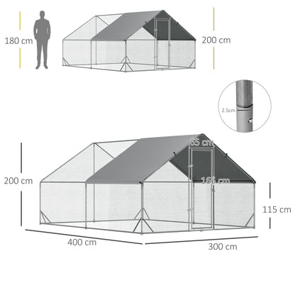Chicken Walk-in Run, Galvanised Chicken Coop, Hen Poultry House Cage, Rabbit Hutch Pet Playpen Garden w/ Water-Resist Cover