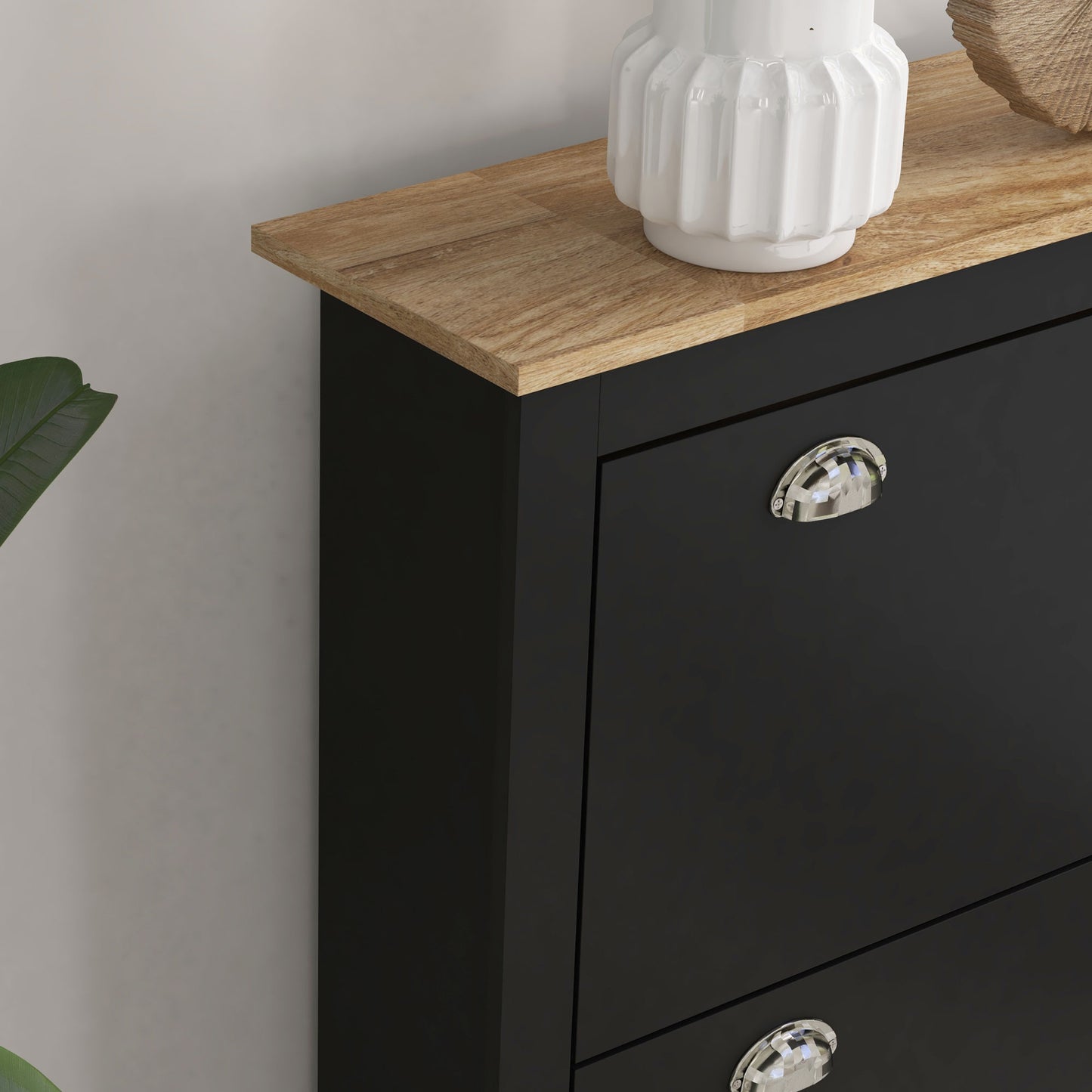 2 Drawer Shoe Cabinet Modern Narrow Shoe Cupboard Hallway Wooden Storage Organiser with Flip Doors Adjustable Shelf for 6-12