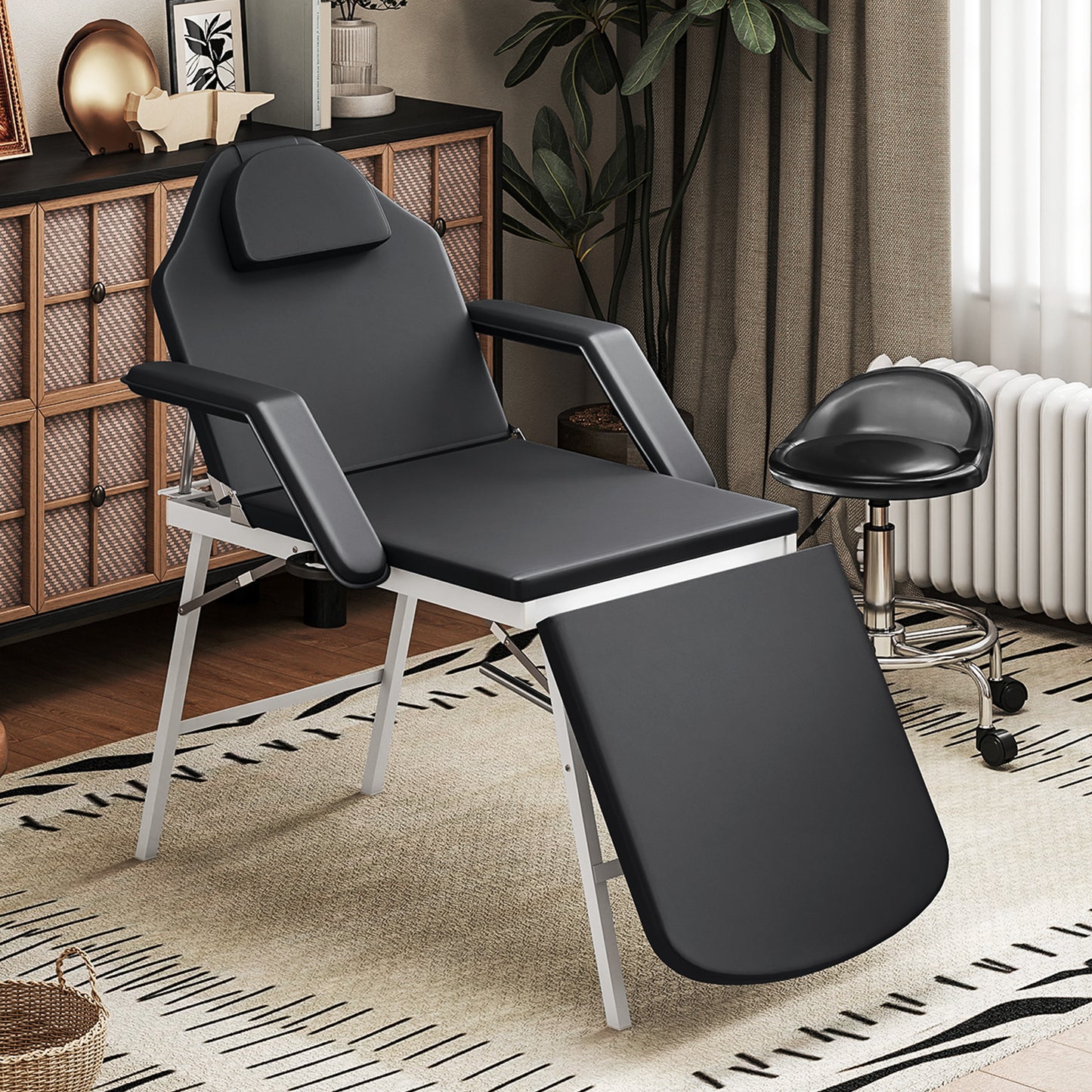 Portable Massage Table, 3 Section Adjustable Beauty Bed, Foldable Massage Bed with Face Hole, Recliner Chair