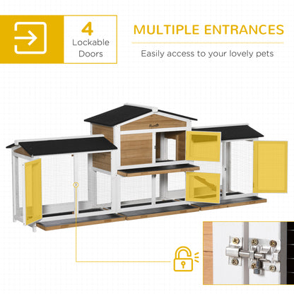2-Tier Large Rabbit Hutch Outdoor with Double Side Run Boxes, No-leak Plastic Tray, Ramp, 230 x 53 x 93.5cm, White