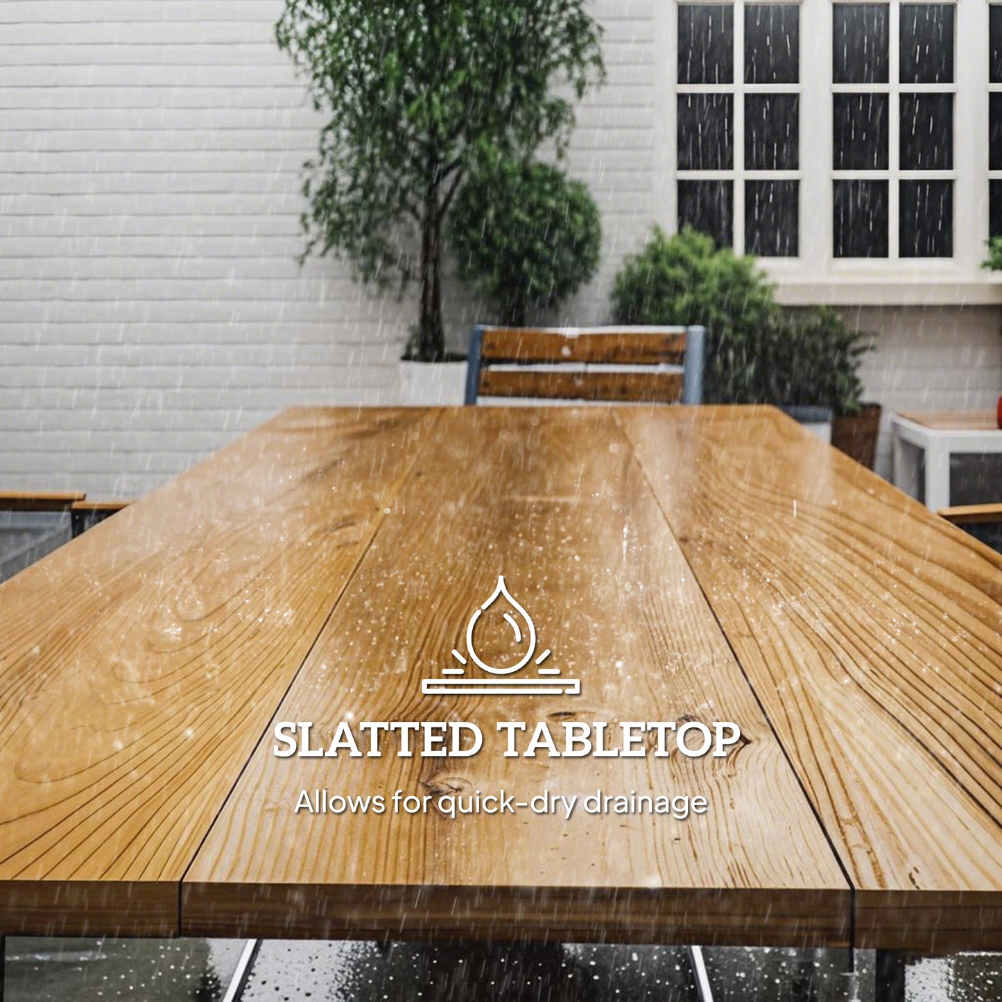 Seven-Piece Wood Panel Patio Dining Set with ⌀5 cm parasol hole - Brown/Black