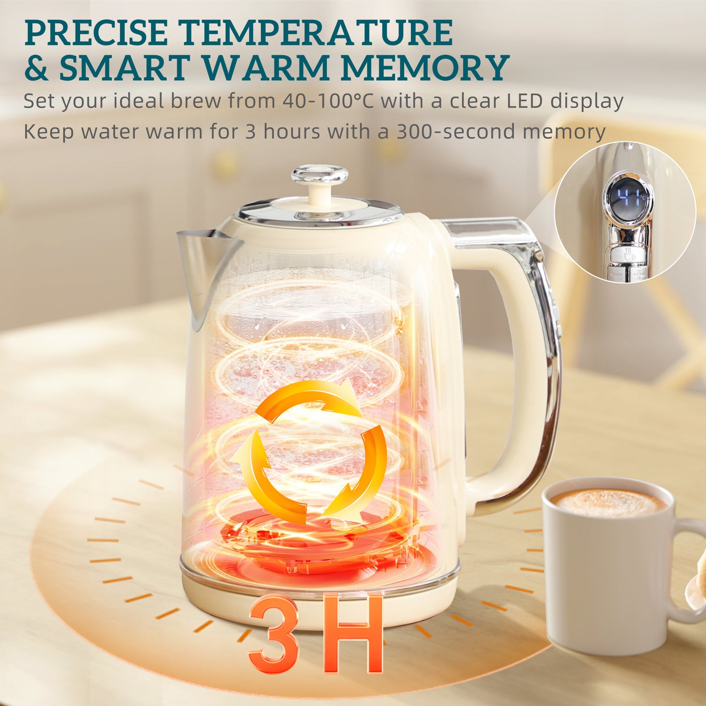 Polished Retro 40-100°C Kettle and Toaster Set - Cream