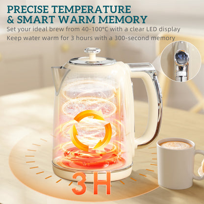 Polished Retro 40-100°C Kettle and Toaster Set - Cream